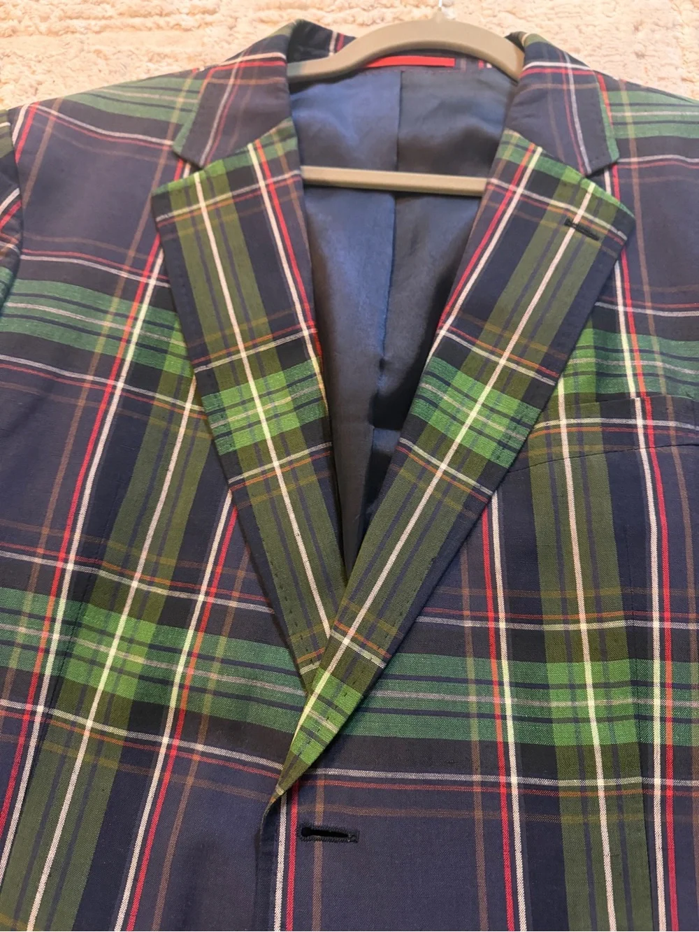 Carolina Herrera Navy & Green Plaid Sport Coat